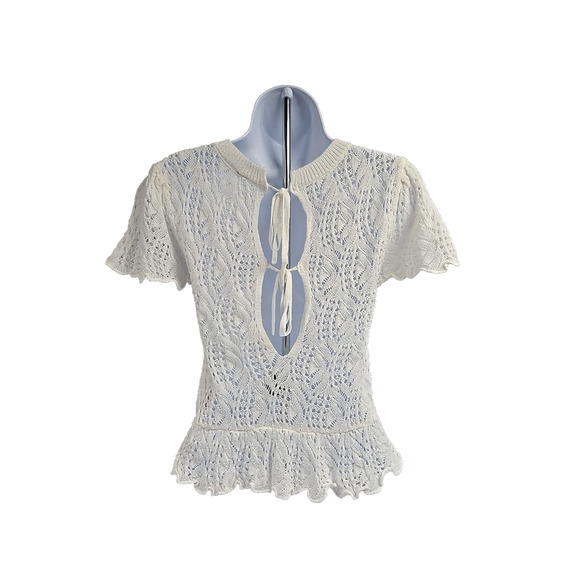 H&M Divided Womens Top Ivory Peplum Flounce Pointelle Knit Sweater Fairy Size S - Picture 4 of 11